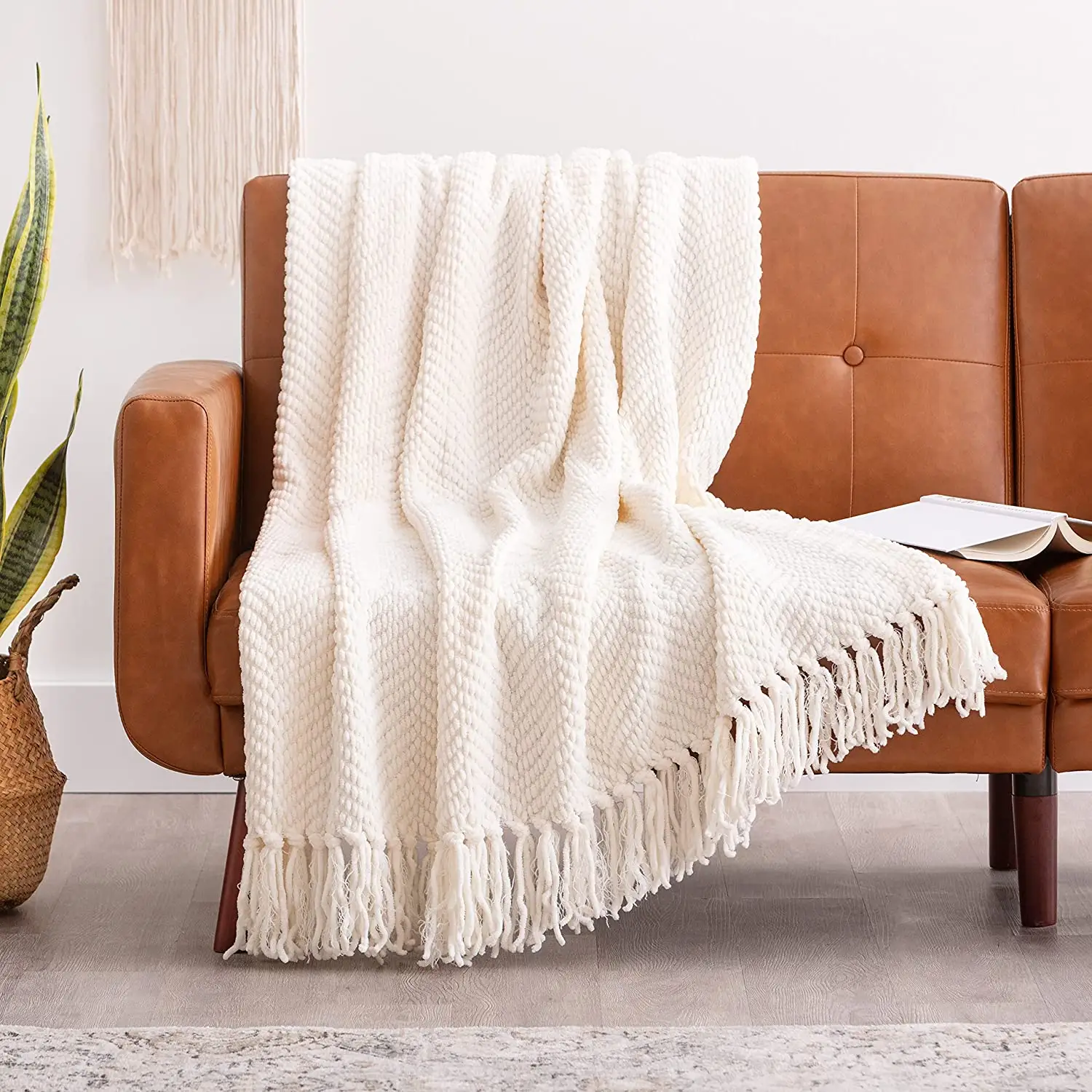 Amazon Top Seller Textured Knitted Super Soft Throw Blanket with Tassels Boho Fluffy Cozy Blanket for Couch Bed Sofa