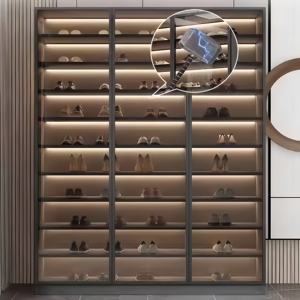 מסגרת אלומיניום מחוסמת זכוכית ארון גדול הוביל ארון מדף אורות נעל ארון מותרות אלגנטי ארונות נעליים מודרניים - Product Image 3