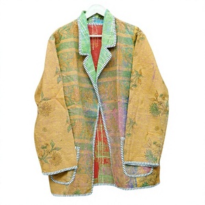 Chaqueta Blazer Reversible con Estampado Floral para Mujer, 100% Algodón, Cuello Mandarín, Ribete en Contraste, Manga Larga, Abrigo de Invierno - Product Image 1