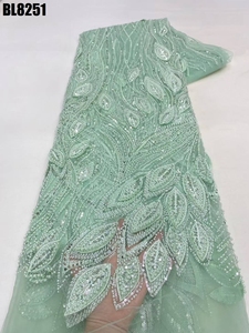 Thanh lịch chất lượng cao UAE ren vải với 3D Lá với sang trọng HANDMADE HẠT & Sequins đẹp phong cách Wedding party Dress - Product Image 3