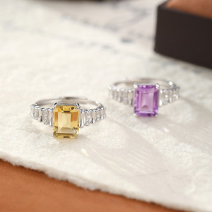 7*9mm Rectangle Amethyst Gemstone <b>Adjustable</b> <b>Ring</b> 925 Sterling <b>Silver</b> Anti-Tarnish Wedding Trendy Jewelry Wholesale for Women - Product Image 3
