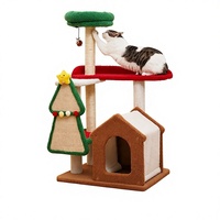 Arbre à chat de Noël tout-en-un avec griffoir en sisal, plateforme de saut, maison pour chat durable, résistante aux griffures et sans peluches ; chat