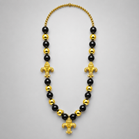 Collier en gros 3 pièces Fleur de Lys noir et or avec grosses perles pour carnaval, défilé, fête costumée, festival, bijoux