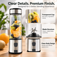 Mixeur portable puissant en acier inoxydable, presse-agrumes électrique avec lames haute vitesse pour smoothies, milkshakes, boissons aux fruits, voyage