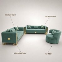 Ensemble de canapés en tissu velours de luxe pour salon d'appartement moderne