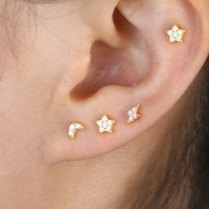 Piccolo minimo della vite prigioniera 925 sterling silver piccolo lampo luna stella mini di seconda orecchino della vite prigioniera - Product Image 3