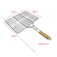 Panier de barbecue grande capacité réutilisable en métal avec poignée en bois anti-brûlure pour le camping, les pique-niques et la cuisson des aliments