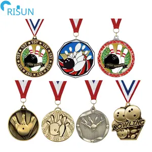 Fabrika özelleştirilmiş 3D emaye Bowling kase ödülü madalya şerit Medalla madalyon özel Bowling madalya