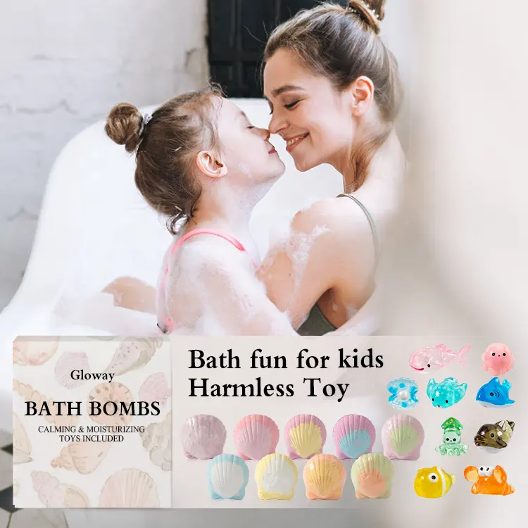 GLOWAY 140G Body Care Trendy Products Child Friendly Unique-Shaped Kids Ocean-Shell Bath Bombs With Toys Inside