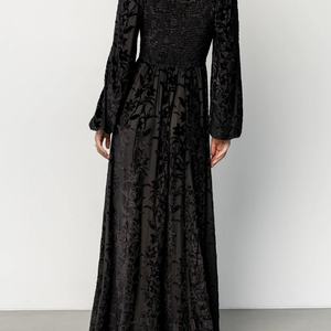 เดรสยาวผู้หญิงแบบใหม่ แขนกุด คอวี แขนยาว ดีไซน์หรูหรา สำหรับงานเลี้ยงตอนเย็น สีดำ ผ้ากำมะหยี่ - Product Image 4