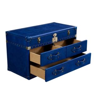 Cuero de vaca de estilo industrial para aparador de Aviador Almacenamiento de madera Gabinete de vino Metal Aluminio Cofres de cuero Baúles para muebles para el hogar - Product Image 2