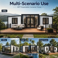 Maison conteneur préfabriquée portable pliable à double aile extensible, résistante aux ouragans, de 20 pieds ou 40 pieds, avec 2 ou 3 chambres et terrasse