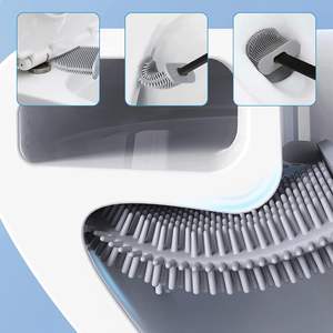 Brosse de nettoyage de toilettes intelligente en silicone noir détachable avec support, nouveau style, vente en gros 2025 - Product Image 2