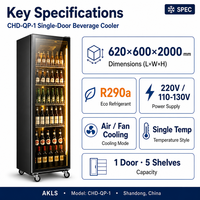Réfrigérateur commercial à 1 porte, vitrine réfrigérée avec refroidissement par air/ventilateur, unité de stockage de boissons à température unique