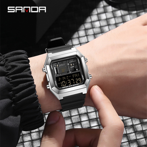 Reloj Electrónico SANDA 6216 para Hombre, Cronógrafo Multifuncional Cuadrado con Fecha, Correa de Silicona, Pantalla Digital - Product Image 6