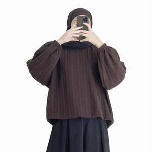 Oversized Knitted Lantern Sleeve Top Solid Color <b>Plus</b> <b>Size</b> Women's <b>Sweater</b> Adult Casual Wear - Product Image 1