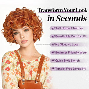 Perruque synthétique courte bouclée - Rouge orange doux transparent, style <span class=keywords><strong>disco</strong></span> des années 70, <span class=keywords><strong>afro</strong></span> bouclé, Halloween, cosplay, densité 180%, perte quotidienne - Product Image 3