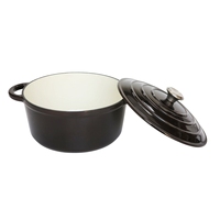 Casserole en fonte émaillée marron chocolat, faitout rond avec intérieur blanc, ustensiles de cuisine