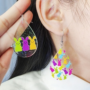 Boucles d'oreilles pendantes tendance en acrylique, motif lapins et œufs de Pâques, cadeaux de Pâques 2026, bijoux de mode - Product Image 3