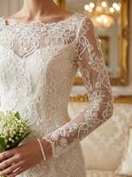 Renda Mewah Ramah Lingkungan Warna Putih Gading Bermotif Bunga dengan Tepi Bergelombang, Bordir Mesin, Hiasan Manik-Manik dan Payet, Bahan Mesh 100% Poliester untuk Pernikahan/Pengantin
