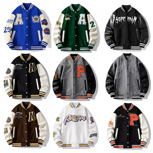 Blouson de baseball pour homme avec broderie appliquée Blouson en cuir vierge vente en gros - Product Image 3