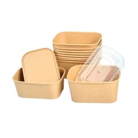 Bol en papier kraft imperméable en gros avec couvercle en papier/PET/PP, bol alimentaire rond/rectangulaire jetable durable pour les plats à emporter