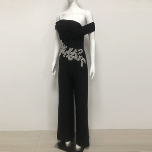 Tuta Intera da <span class=keywords><strong>Donna</strong></span> Senza Spalline Nera con Vita Alta e Gamba Larga con Strass, Abbigliamento Casual all'Ingrosso - Product Image 4