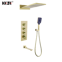 Robinet de douche carré moderne noir poli KZL-3001, système de douche à jet de pluie dissimulé 3 voies, construction en laiton, utilisation hôtelière