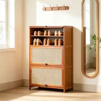 Meuble à chaussures moderne en bambou avec 6 étagères, range-chaussures intégré sur pied pour salon