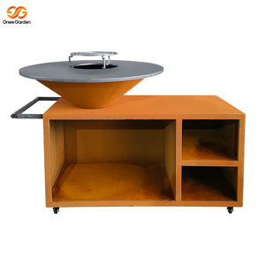 Gnee <b>Garden</b> Corten Steel Outdoor Fire Pit Grill With Wood Storage Modern Portable Charcoal BBQ For Backyard Use - Product Image 6