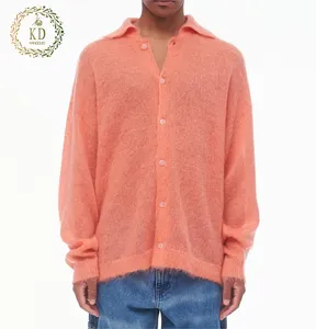 KD fabricant de tricots personnalisé OEM ODM concepteur manches longues couleur pêche ambre tricot laine Mohair hommes Cardigan pull chemise