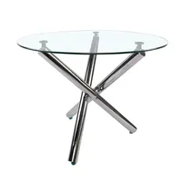 シンプルでモダンなデザインの小さな丸いダイニングテーブルセットガラストップテーブル、電気メッキされた金属製の脚、2/4人乗りの省スペース