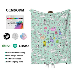 Factory <strong>Halloween</strong> Gift Color in Fleece Sherpa Kid Children Washable Oversized Washable DIY Coloring Throw <strong>Blanket</strong> With Markers - Product Image 4