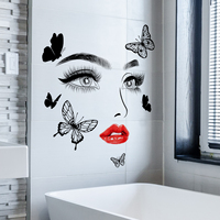 Gambar Garis Minimalis Fitur Wajah Wanita Cantik Stiker Dinding Kupu-kupu, Stiker Dekorasi Dinding Latar Belakang Ruang Rias MS1704