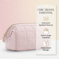 Trousse de Maquillage Matelassée, Sac de Voyage pour Articles de Toilette, Pochette Rembourrée pour Femmes, Organisateur de Maquillage, Pochette à Large Ouverture, Sac à Main, Essentiels de Voyage