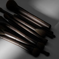 Ensemble de 11 pinceaux de maquillage à double extrémité, poils synthétiques, manche brun, pinceau cosmétique pour le visage et les yeux, étiquette privée, logo personnalisé