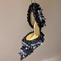 Mode personnalisée chaussures Lolita dames Rhinestone nœud été dentelle chaussure de mariage 10cm soie femmes sandale talons hauts
