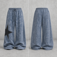 Ensemble de pantalons streetwear délavés à l'acide avec patchs étoiles, coupe large et décontractée pour homme