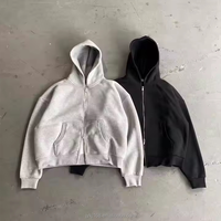 Hoodie Unisex Custom Desain Grosir, Bahan Fleece Katun 100% Tebal 380gsm, Model Vintage Double Layer dengan Ritsleting, Hoodie Pria