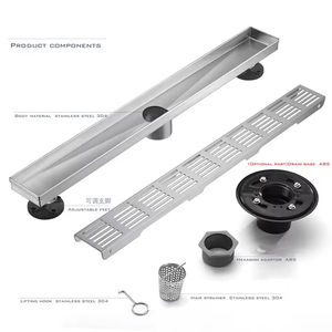 Drain de douche linéaire moderne de 12 pouces, filtre en acier inoxydable 304 poli or, grille de drain de baignoire, pieds réglables, hôtels - Product Image 6