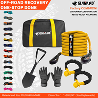 Kit de récupération tout-terrain 4x4 avec corde cinétique 9M x 25MM 14T, manilles souples, pelle pliable, gants et sac en mousse