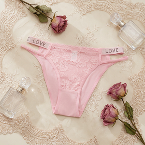 Culottes de bikini sexy en dentelle tricotée pour femmes, avec ceinture ornée de strass et inscription LOVE, double bretelles, taille mi-haute, respirantes, OEM ODM - Product Image 3