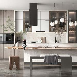 Modern Kitchen <b>Cabinet</b> Soft Close Hinge Drawer Slide Faucet Kitchen Panel Board for Villas Artificial Marble - Product Image 3