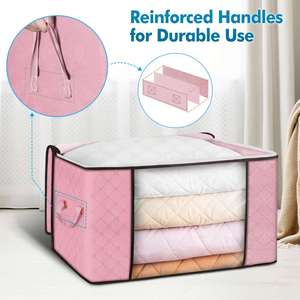 Large Blanket Storage <b>Bag</b> 90L Foldable Comfortable <b>Bed</b> Storage with Reinforced Handle Breathable Clothing Storage Container - Product Image 2