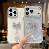 Coque de téléphone de luxe avec strass, nœud et perles pour iPhone 18 17 Pro Max 16 15 14 13, avec cordon perlé, scintillante et protectrice