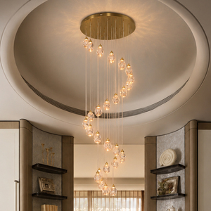 Lámpara colgante moderna de cristal en espiral con cable largo para escalera de villa, vestíbulo, techo alto. - Product Image 2
