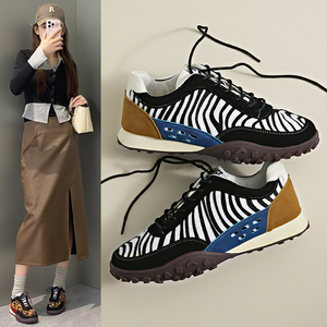 Leopard &amp; Zebra Print <strong>Chunky</strong> Sneakers Women Lace-Up Retro Trainer Thick Sole Anti-Slip Casual Street Fashion <strong>Shoes</strong> EU35-40 - Product Image 2