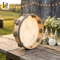 Tambourin en bois de 10 pouces, cadre en bois naturel, double rangée de grelots métalliques, instrument de percussion à main pour mariage, fête, enfants