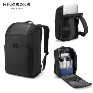 Kingsons Laptop <b>Backpack</b> 20-35L Computer Interlayer Durable Unisex <b>Black</b> And Green Solid Color Leisure Travel Shoulder Straps - Product Image 4