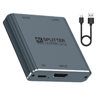 Répartiteur vidéo 4K OEM gris métallique 1x2 pour HDTV, 1 entrée 2 sorties avec câble d'alimentation Type-C DC5V